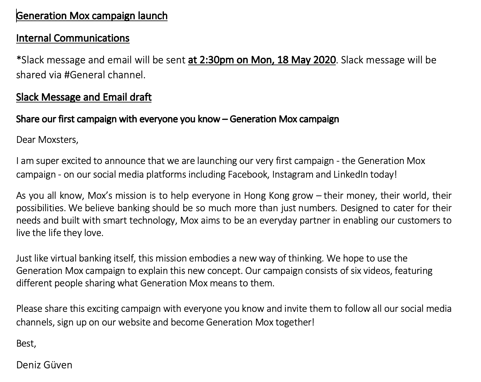 Internal communications example